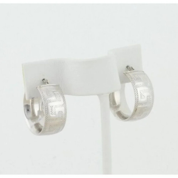 Unbranded Jewelry - 14k White Gold Hollow Lightweight Greek Key Hoop Earrings 3/4" Hoops